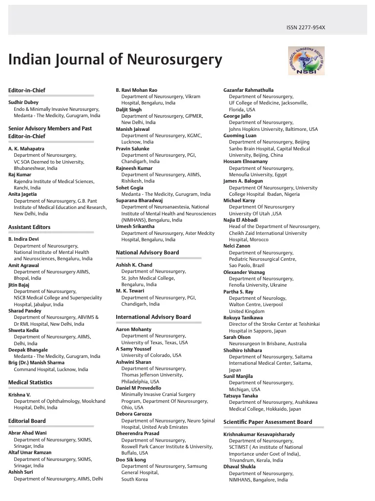 Indian Journal of Neurosurgery- Editorial Board