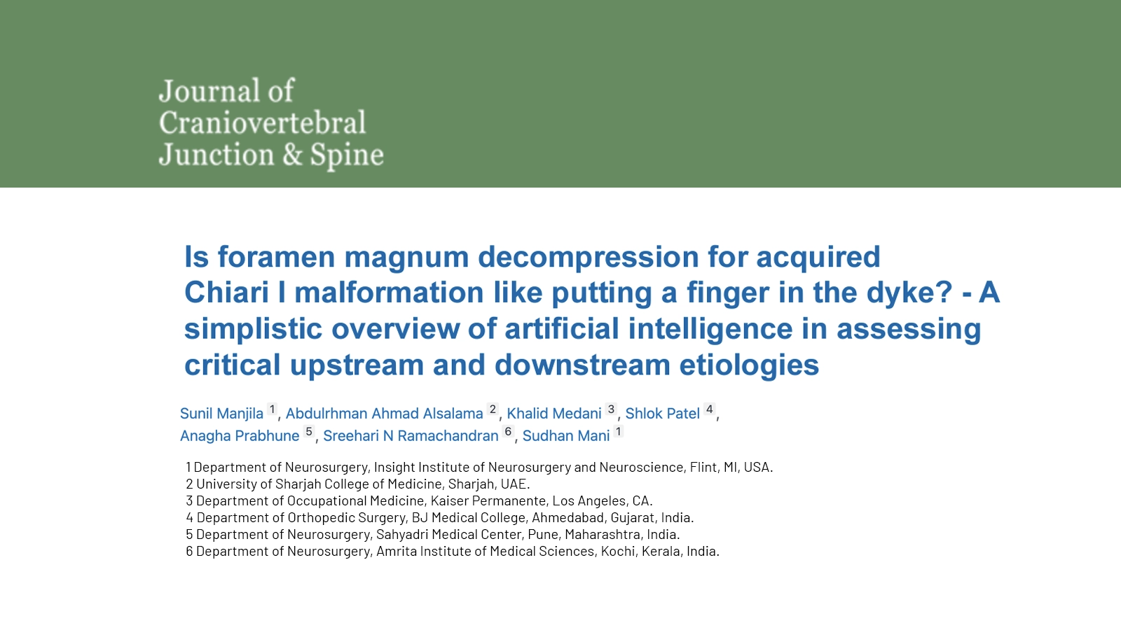 Is foramen magnum decompression for acquired Chiari I malformation like putting a finger in the dyke? - A simplistic overview of artificial intelligence in assessing critical upstream and downstream etiologies